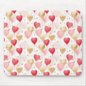 Valentijns roze rode en gouden hart ballonnen muismat (Voorkant)
