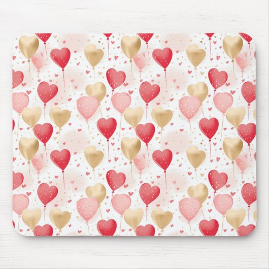 Valentijns roze rode en gouden hart ballonnen muismat (Voorkant)