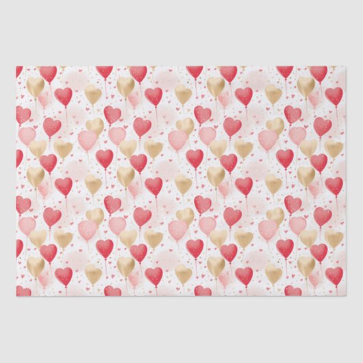 Valentijns roze rode en gouden hart ballonnen tissuepapier (Voorkant)