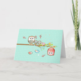 Valentijns Schattigee Uil Familie op een Branch Ka Feestdagen Kaart