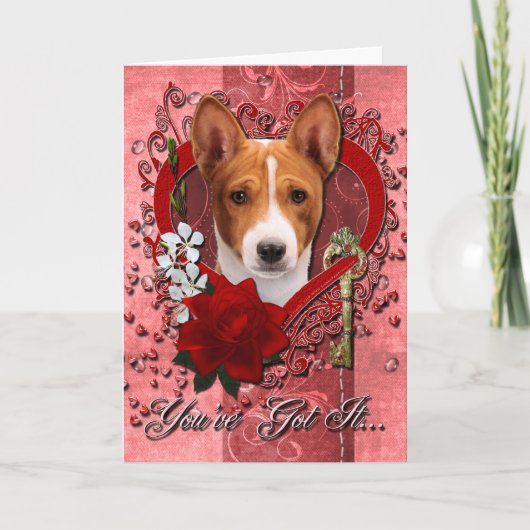 Valentijns - Sleutel aan Mijn Hart - Basenji Feestdagen Kaart (Voorkant)