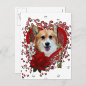 Valentijns - Sleutel aan Mijn Hart - Corgi - Owen Feestdagenkaart (Voorkant / Achterkant)