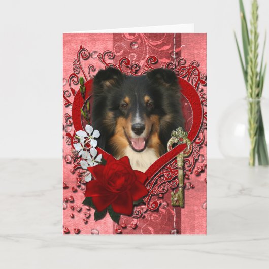 Valentijns - Sleutel aan Mijn Hart - Sheltie - Feestdagen Kaart (Voorkant)