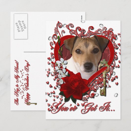 Valentijns - Sleutel tot mijn hart - Jack Russell Feestdagenkaart (Voorkant / Achterkant)