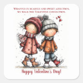 Valentijns Sneeuwwandeling – Whimsical Kinderen Vierkante Sticker (Voorkant)