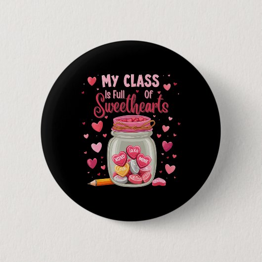 Valentijns snoeppot voor de leraar ronde button 5,7 cm (Voorkant)