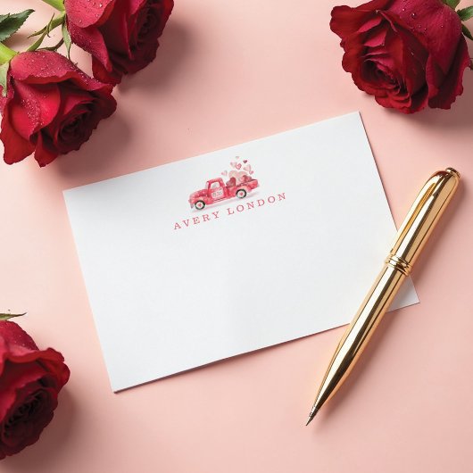 Valentijns speciale bezorging rode waterverftruck notitiekaartje