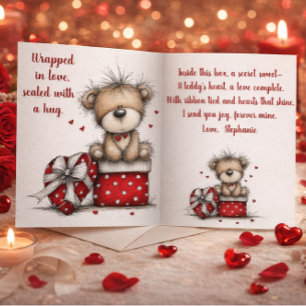 Valentijns teddybeer cadeaudoos met gedicht feestdagenkaart
