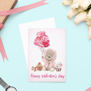 Valentijns teddybeer met hartballonnen kaart