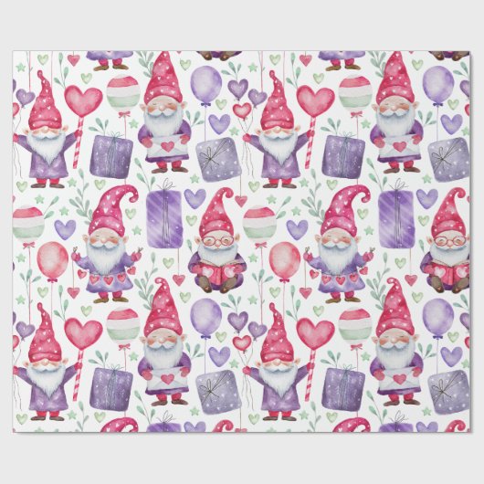 Valentijns thema Gnome Pattern Cadeaupapier (Vlak)