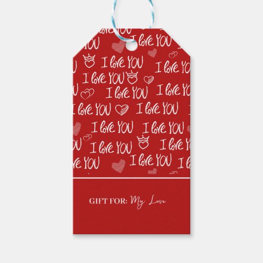 Valentijns thema Rood Wit Ik hou van je Patroon Cadeaulabel (Voorkant)