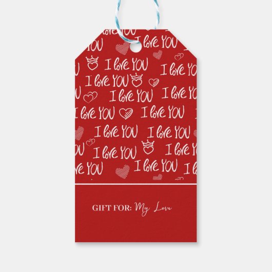 Valentijns thema Rood Wit Ik hou van je Patroon Cadeaulabel (Achterkant)