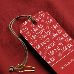 Valentijns thema Rood Wit Ik hou van je Patroon Cadeaulabel