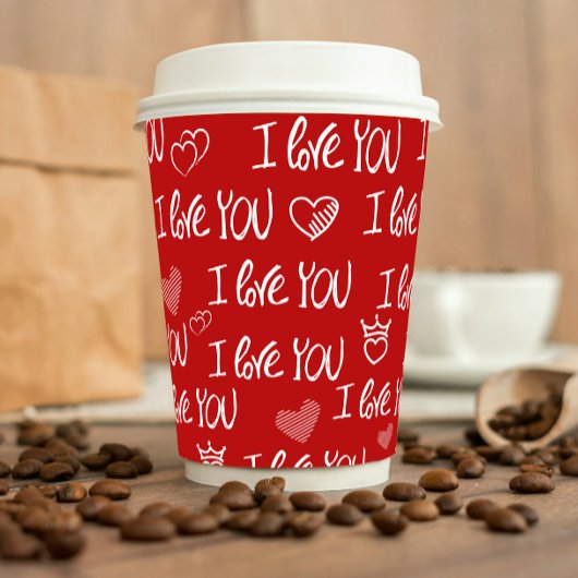 Valentijns thema Rood Wit Ik hou van je Patroon Papieren Bekers