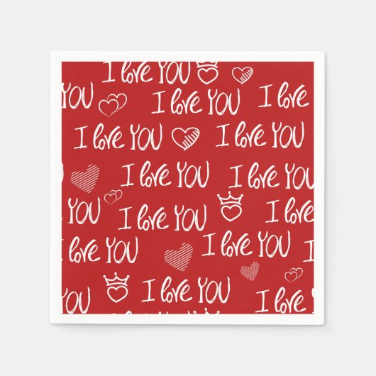 Valentijns thema Rood Wit Ik hou van je Patroon Servet (Voorkant)
