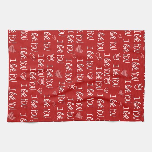 Valentijns thema Rood Wit Ik hou van je Patroon Theedoek (Horizontaal)