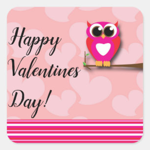 Valentijns Uil & Harten Roze Rood Moderne Favoriet Vierkante Sticker