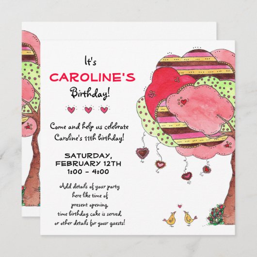 Valentijns, uitnodiging van de Birthday Party (Voorkant / Achterkant)