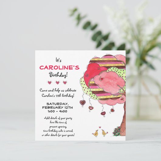 Valentijns, uitnodiging van de Birthday Party (Staand voorkant)