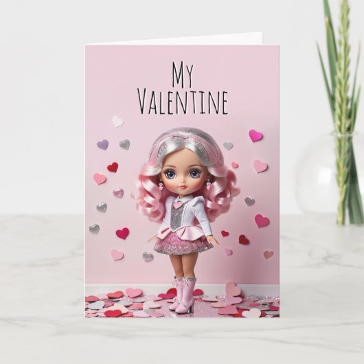 Valentijns Valentijnen Schattige Doll  Kaart (Voorkant)