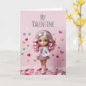 Valentijns Valentijnen Schattige Doll  Kaart (Gele Bloem)