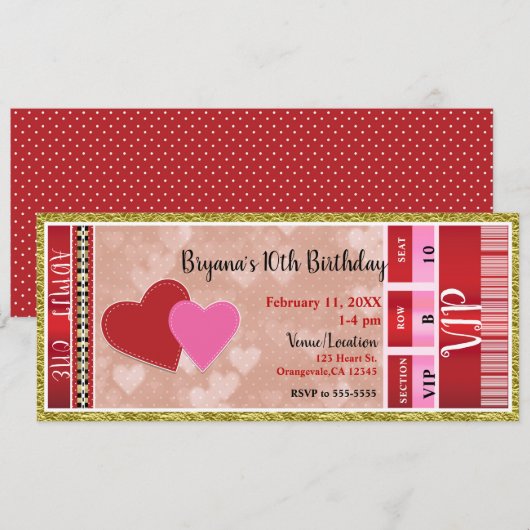 Valentijns Valentijnsfeest Admit One VIP Ticket Kaart (Voorkant / Achterkant)
