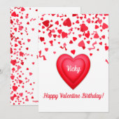 Valentijns Verjaardag Confetti Harten Aangepaste K Feestdagenkaart (Voorkant / Achterkant)