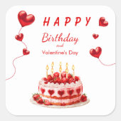 Valentijns Verjaardagstaart Vierkante Sticker (Voorkant)