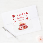 Valentijns Verjaardagstaart Vierkante Sticker (Envelop)