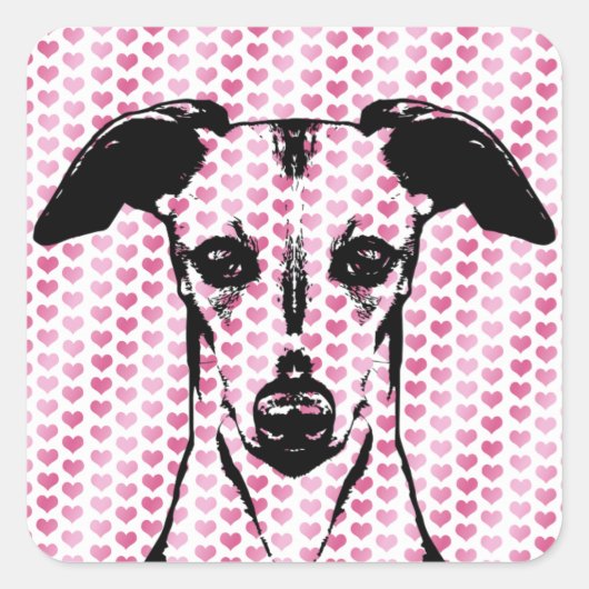 Valentijns - Whippet Silhouette Vierkante Sticker (Voorkant)
