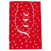 Valentijns wit op rood hartpatroon medium cadeauzakje (Voorkant)