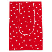 Valentijns wit op rood hartpatroon medium cadeauzakje (Achterkant)