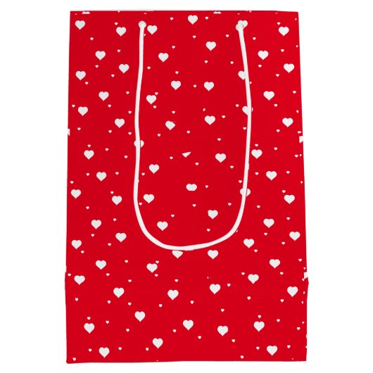 Valentijns wit op rood hartpatroon medium cadeauzakje (Achterkant)