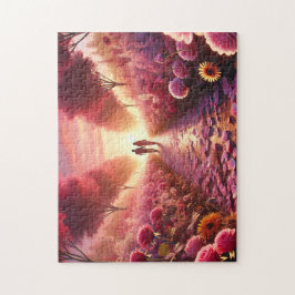 Valentijns Zonsondergang Bloemenpad Romantisch Paa Legpuzzel