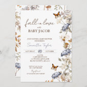 Valentijnsbabyfeest, herfstloof, blauw kaart (Voorkant / Achterkant)