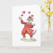 Valentijnsbal juggerende kat kaart (Gele Bloem)