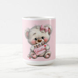 Valentijnsbeer met chocolade koffiemok