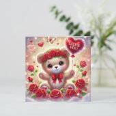 Valentijnsbeer met rode ballon ik hou van jou feestdagenkaart (Staand voorkant)