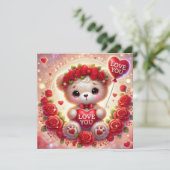 Valentijnsbeer met rode hartballon liefde feestdagenkaart (Staand voorkant)