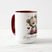 Valentijnsbeer met roos en harten mok (Voorkant links)