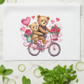 Valentijnsbeer op een fiets theedoek (Gevouwen)