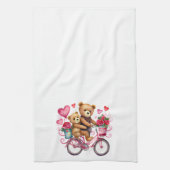Valentijnsbeer op een fiets theedoek (Verticaal)