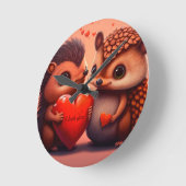 Valentijnsbeer stripfiguur op maat ronde klok (Hoek)