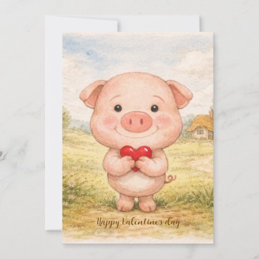 Valentijnsbiggetje Feestdagenkaart (Voorkant)