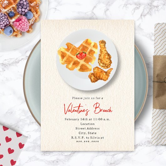 Valentijnsbrunch kip en wafels feestje kaart