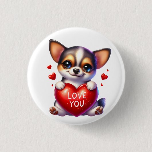 Valentijnscadeau - Tiny Treasures Chihuahua Ronde Button 3,2 Cm (Voorkant)