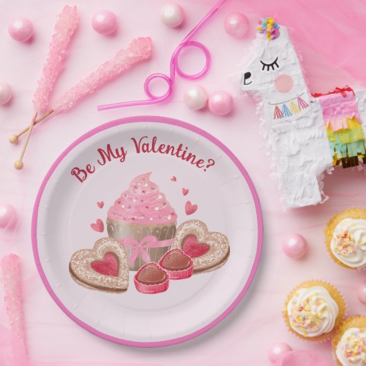 Valentijnscupcakes, koekjes en snoepjes papieren bordje (Feest)