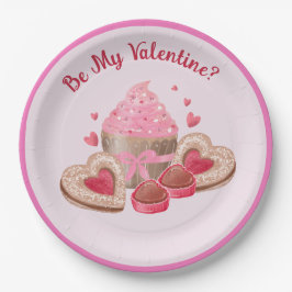 Valentijnscupcakes, koekjes en snoepjes papieren bordje