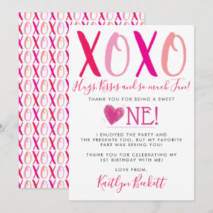 Valentijnsdag 1e verjaardag Hugs & Kisses (XOXO) Bedankkaart