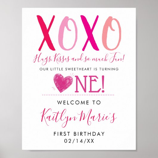 Valentijnsdag 1e verjaardag Hugs & Kisses (XOXO) Poster (Voorkant)